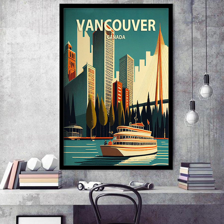Vancouver Retro Art Print, City Art Print, Framed Art Print Wall Art Home Decor, Framed Picture