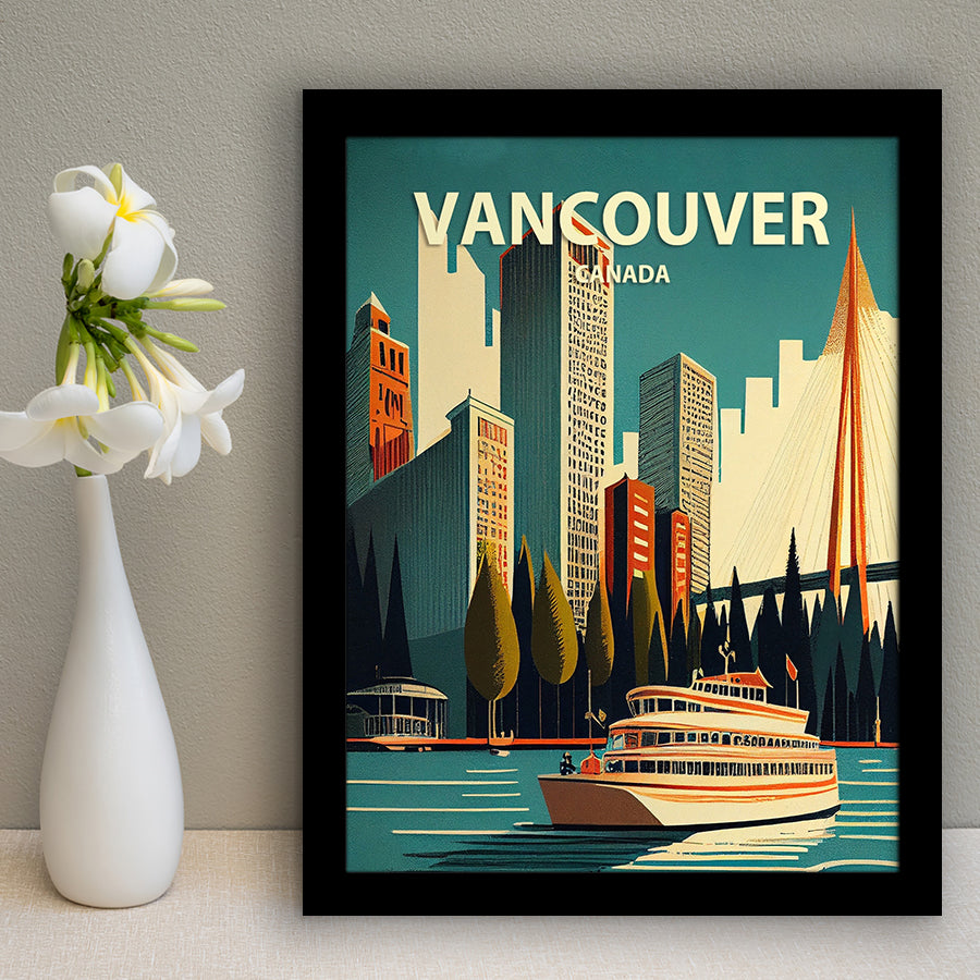 Vancouver Retro Art Print, City Art Print, Framed Art Print Wall Art Home Decor, Framed Picture