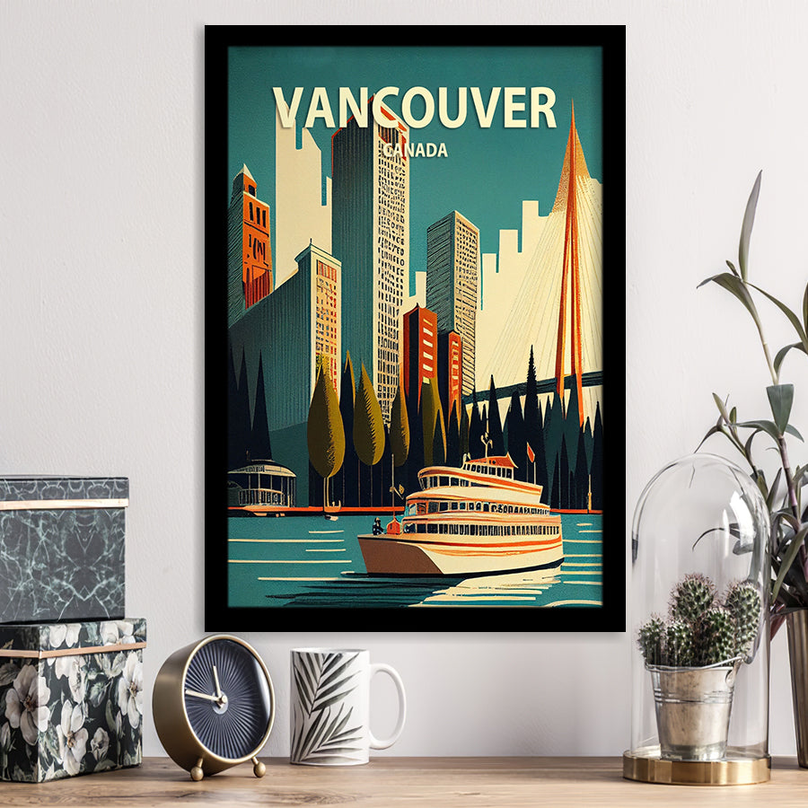 Vancouver Retro Art Print, City Art Print, Framed Art Print Wall Art Home Decor, Framed Picture