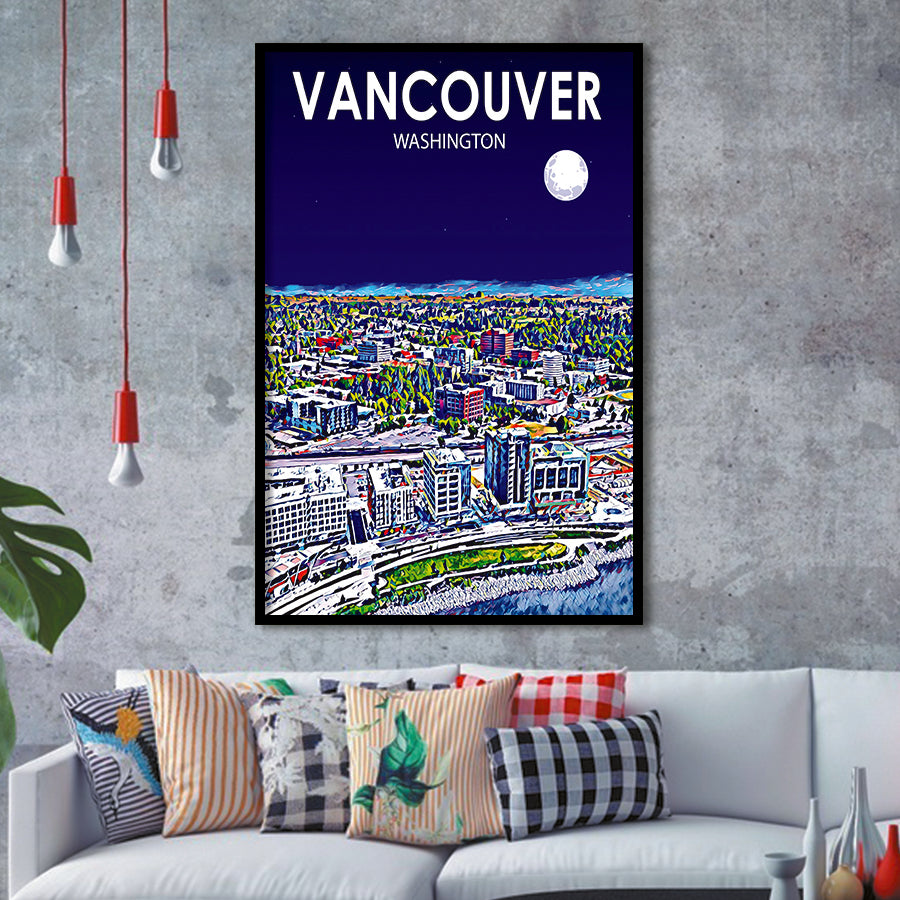 Vancouver Washington Night Landscape, City Art Print, Framed Art Print Wall Art Home Decor, Framed Picture