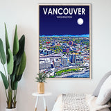 Vancouver Washington Night Landscape, Large Canvas, Framed Canvas Print Wall Art Home Decor, Floating Frame