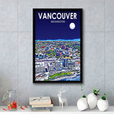 Vancouver Washington Night Landscape, Large Canvas, Framed Canvas Print Wall Art Home Decor, Floating Frame