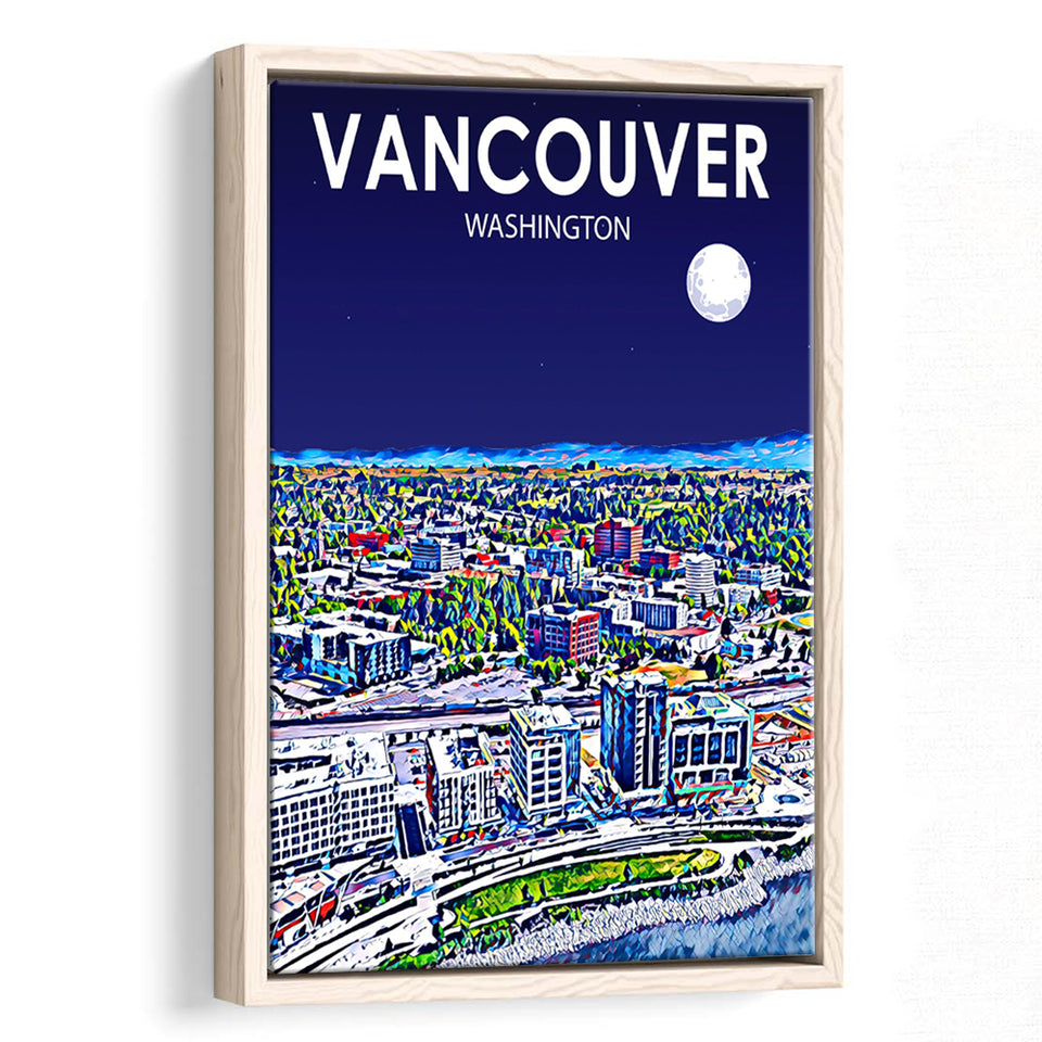 Vancouver Washington Night Landscape, Large Canvas, Framed Canvas Print Wall Art Home Decor, Floating Frame