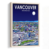 Vancouver Washington Night Landscape, Large Canvas, Framed Canvas Print Wall Art Home Decor, Floating Frame