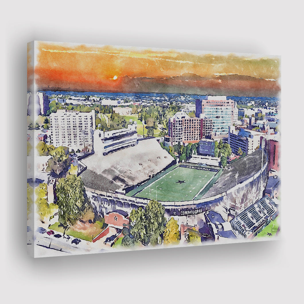 Vanderbilt Commodores Vanderbilt Stadium at Dudley Field Watercolor, Sport Art Prints Fan Gift, Canvas Prints Wall Art Decor