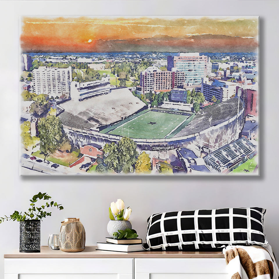 Vanderbilt Commodores Vanderbilt Stadium at Dudley Field Watercolor, Sport Art Prints Fan Gift, Canvas Prints Wall Art Decor