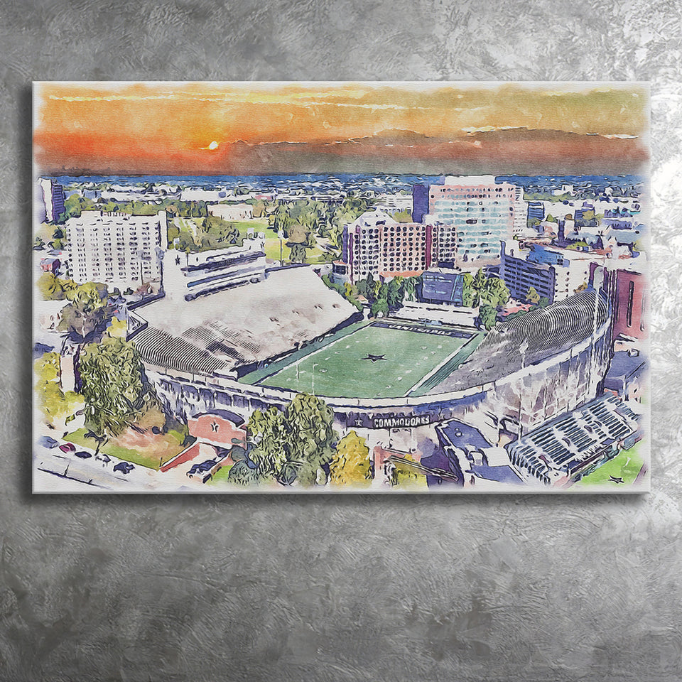 Vanderbilt Commodores Vanderbilt Stadium at Dudley Field Watercolor, Sport Art Prints Fan Gift, Canvas Prints Wall Art Decor