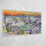 Vanderbilt Commodores Stadium at Dudley Field Watercolor, 5 Pieces B, Multi Panel Canvas Prints Wall Art Decor