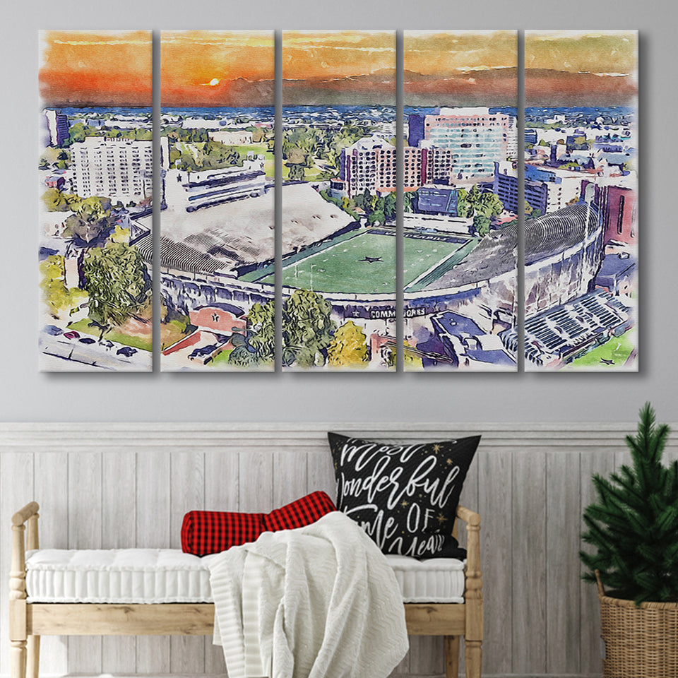 Vanderbilt Commodores Stadium at Dudley Field Watercolor, 5 Pieces B, Multi Panel Canvas Prints Wall Art Decor
