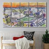 Vanderbilt Commodores Stadium at Dudley Field Watercolor, 5 Pieces B, Multi Panel Canvas Prints Wall Art Decor