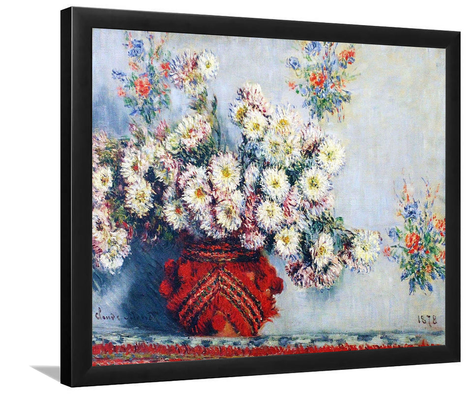 Vase With Chrysanthemums By Claude Monet-Art Print,Canvas Art,Frame Art,Plexiglass Cover