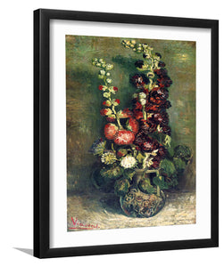 Vase With Hollyhocks By Vincent Van Gogh-Canvas Art,Art Print,Framed Art,Plexiglass cover