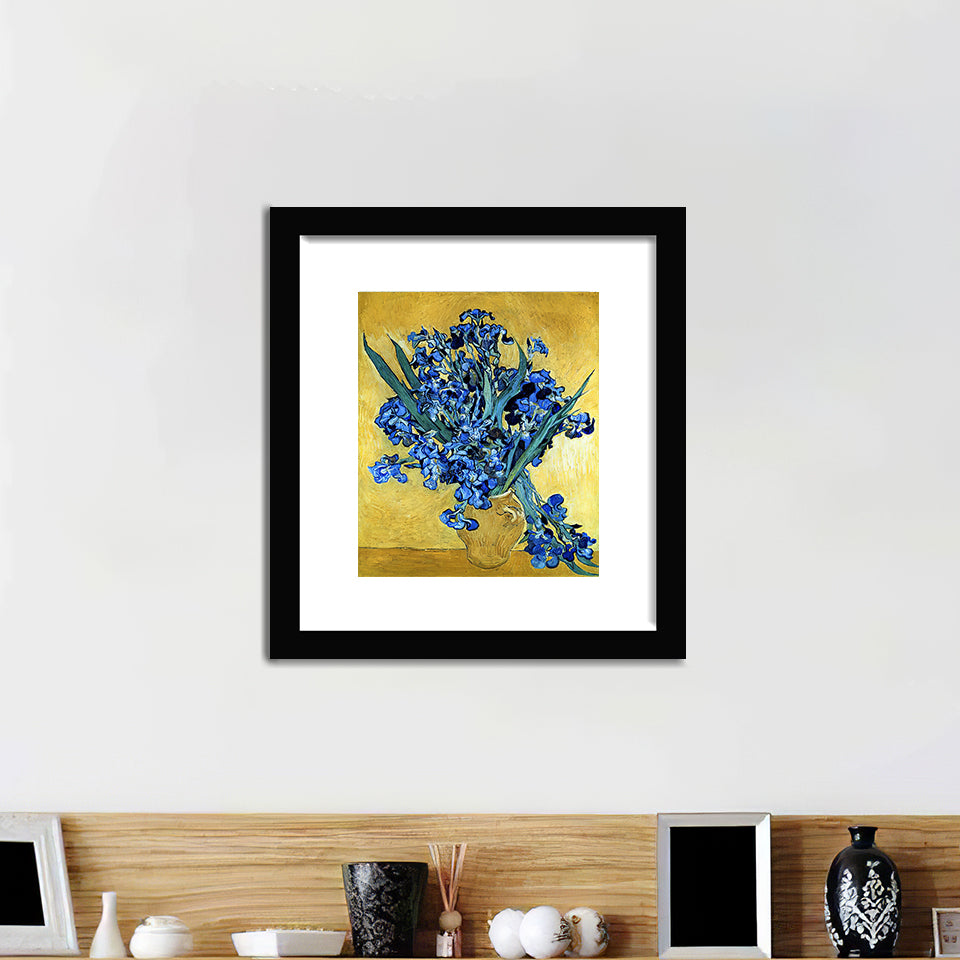 Vase of irises against a yellow background by Vincent Van Gogh - Art Prints, Framed Prints, Wall Art Prints, Frame Art