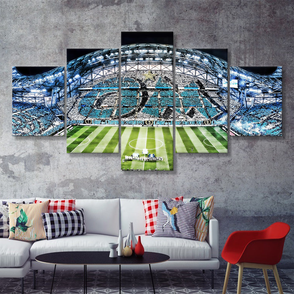 Velodrome, Match, Full Stadium, Olympique Marseille Stadium, Soccer 5 Pieces Canvas Prints Wall Art - Painting Canvas, Multi Panel,Fan Gift