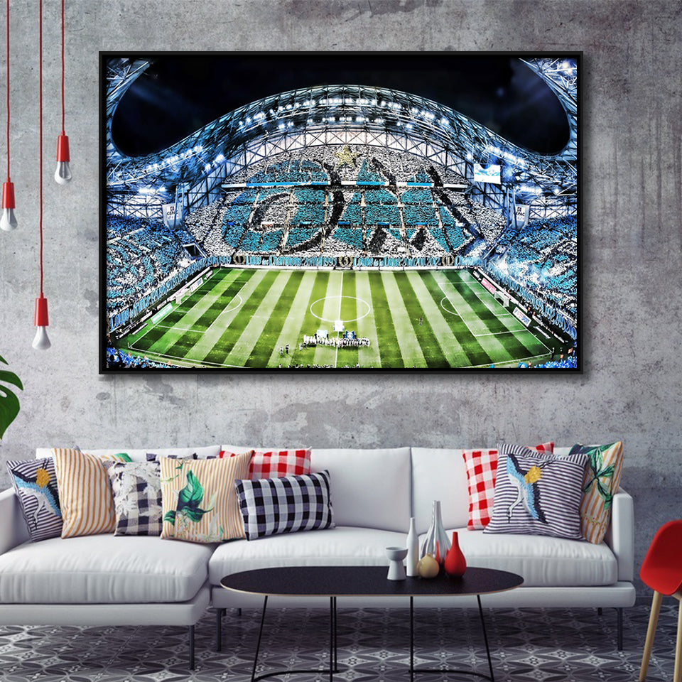 Velodrome, Match, Full Stadium, Olympique Marseille Stadium, Soccer Framed Canvas Prints Wall Art - Painting Canvas,Wall Decor,Floating Frame
