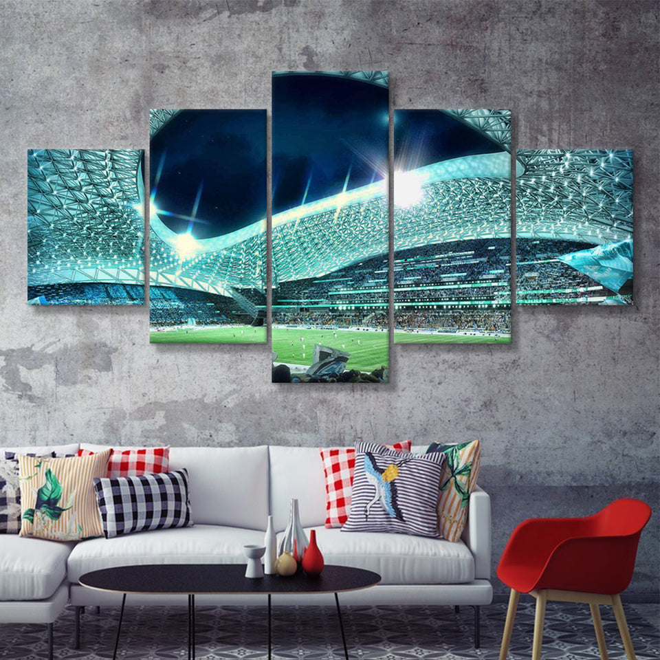 Velodrome, Night, Match, Olympique Marseille Stadium 5 Pieces Canvas Prints Wall Art - Painting Canvas, Multi Panel, Fan Gift