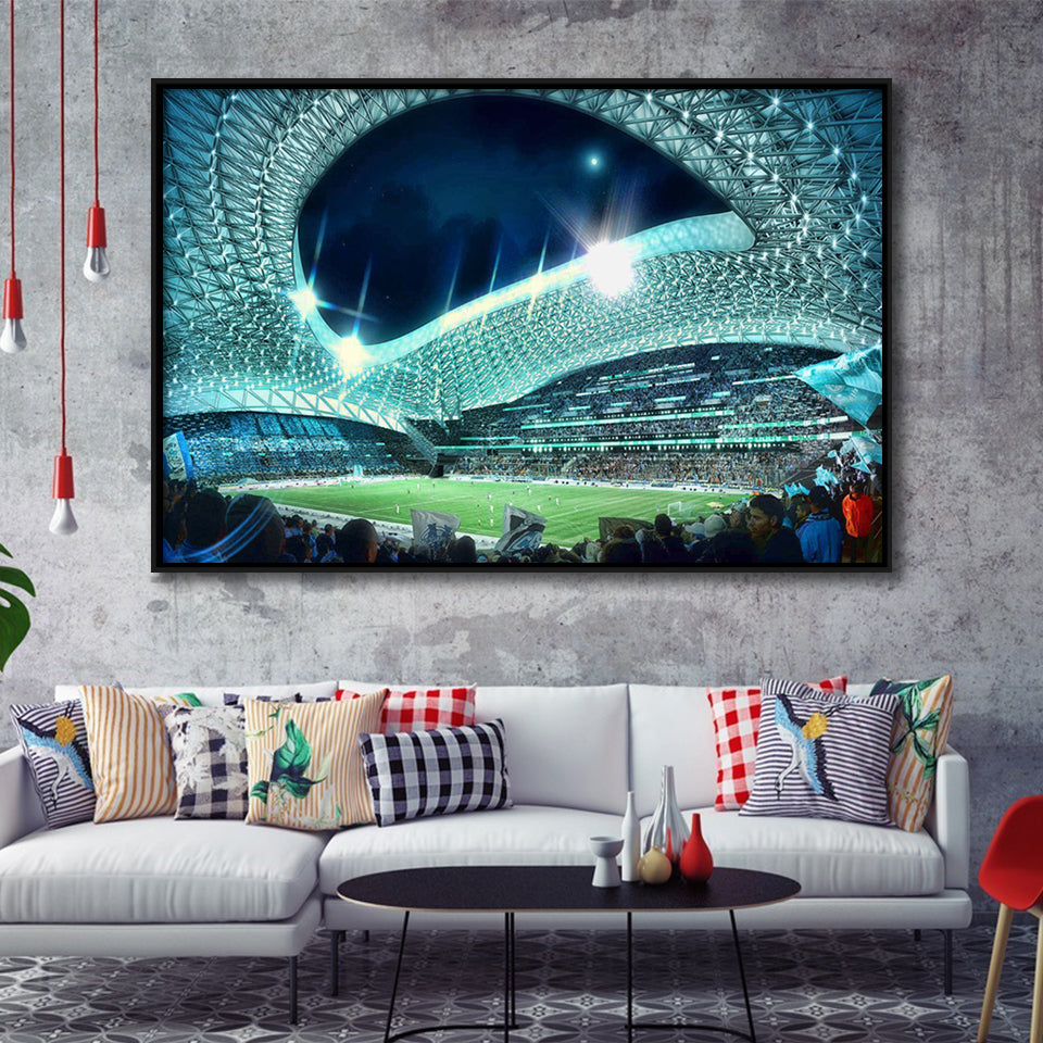 Velodrome, Night, Match, Olympique Marseille Stadium Framed Canvas Prints Wall Art - Painting Canvas, Wall Decor,Floating Frame