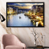 Venice City at Night Framed Canvas Prints Wall Art Decor - Paiting Canvas, Art Prints, Floating Frame