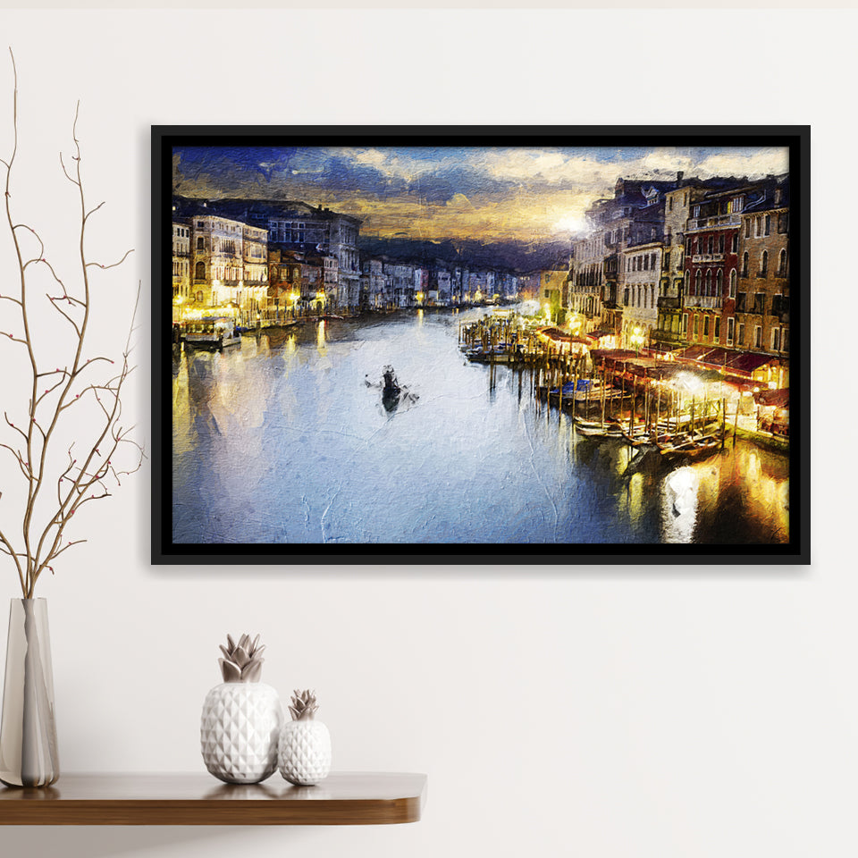 Venice City at Night Framed Canvas Prints Wall Art Decor - Paiting Canvas, Art Prints, Floating Frame