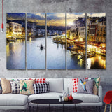 Venice City at Night 5 Piece B Canvas Prints Wall Art Decor - Painting Canvas, Multi Panels