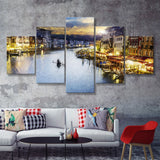 Venice City at Night 5 Piece Canvas Prints Wall Art Decor - Painting Canvas, Multi Panels