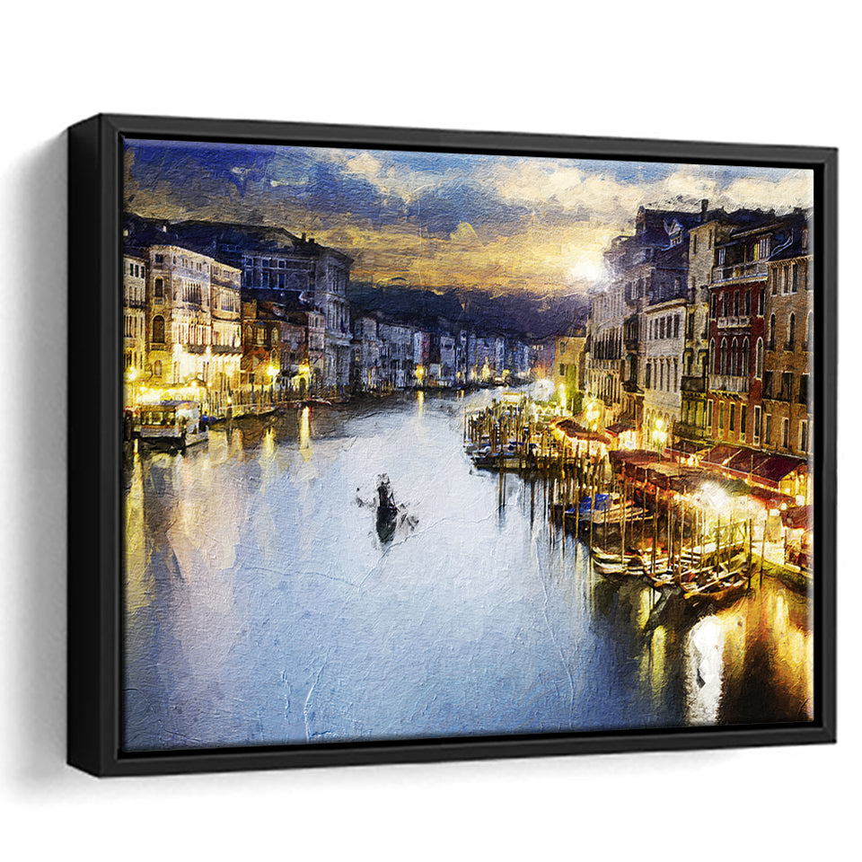 Venice City at Night Framed Canvas Prints Wall Art Decor - Paiting Canvas, Art Prints, Floating Frame