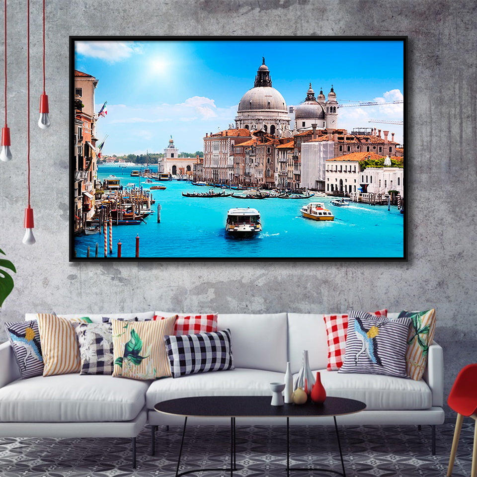 Venice Cityscape Framed Canvas Prints Wall Art Decor, Framed Picture, Floating Frame