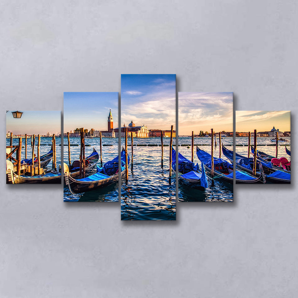Venice Grand Canal Italy 5 Piece Canvas Prints Wall Art Decor, Multi Panels, Mixed Canvas
