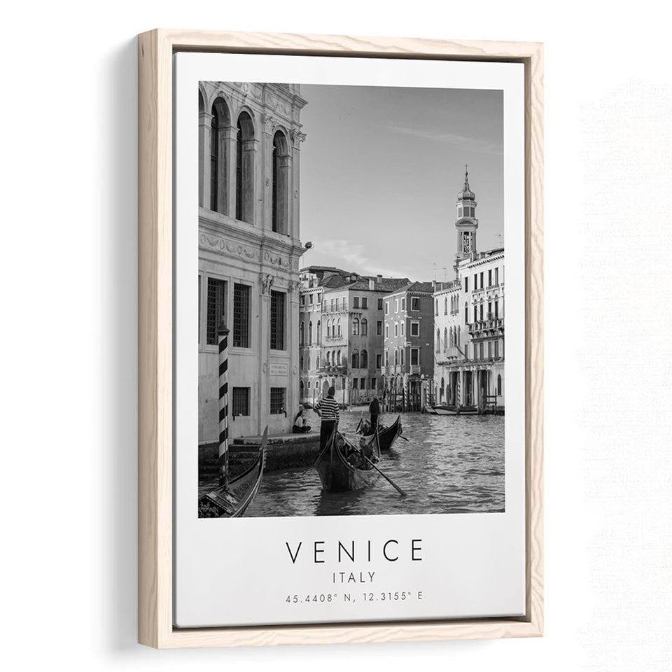 Venice Italy Black And White Art Framed Canvas Prints Wall Art Home Decor, Floating Frame