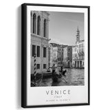 Venice Italy Black And White Art Framed Canvas Prints Wall Art Home Decor, Floating Frame
