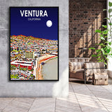 Ventura California Art Night Landscape, Large Canvas, Framed Canvas Print Wall Art Home Decor, Floating Frame