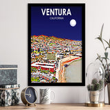 Ventura California Art Night Landscape, City Art Print, Framed Art Print Wall Art Home Decor, Framed Picture