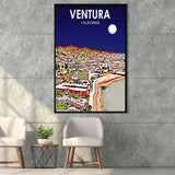 Ventura California Art Night Landscape, Large Canvas, Framed Canvas Print Wall Art Home Decor, Floating Frame