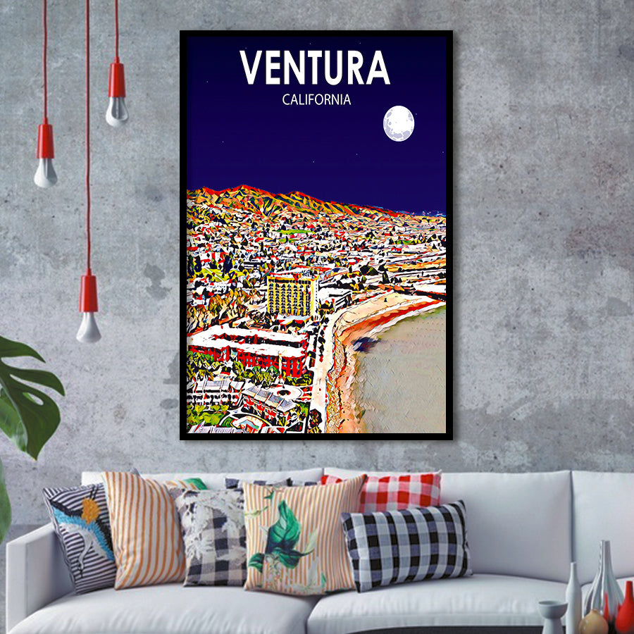 Ventura California Art Night Landscape, City Art Print, Framed Art Print Wall Art Home Decor, Framed Picture