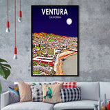 Ventura California Art Night Landscape, City Art Print, Framed Art Print Wall Art Home Decor, Framed Picture