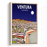 Ventura California Art Night Landscape, Large Canvas, Framed Canvas Print Wall Art Home Decor, Floating Frame