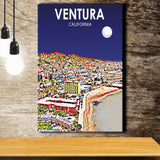 Ventura California Art Night Landscape ,City Art Print, Large Canvas, Canvas Print Wall Art Home Decor