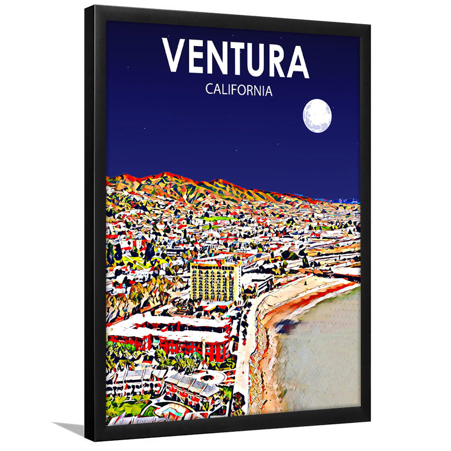 Ventura California Art Night Landscape, City Art Print, Framed Art Print Wall Art Home Decor, Framed Picture