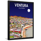 Ventura California Art Night Landscape, City Art Print, Framed Art Print Wall Art Home Decor, Framed Picture