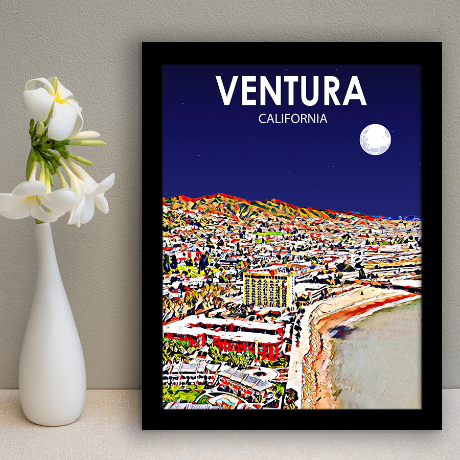 Ventura California Art Night Landscape, City Art Print, Framed Art Print Wall Art Home Decor, Framed Picture