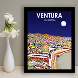 Ventura California Art Night Landscape, City Art Print, Framed Art Print Wall Art Home Decor, Framed Picture