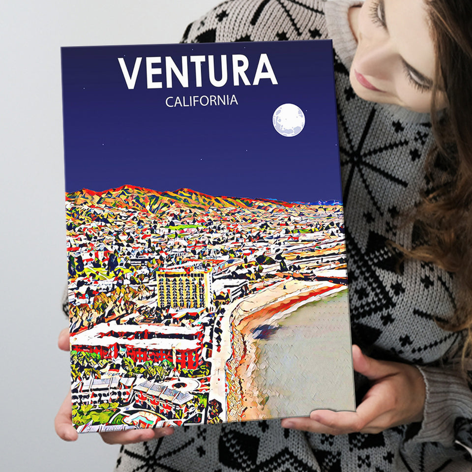 Ventura California Art Night Landscape ,City Art Print, Large Canvas, Canvas Print Wall Art Home Decor