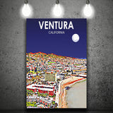 Ventura California Art Night Landscape ,City Art Print, Large Canvas, Canvas Print Wall Art Home Decor