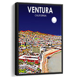 Ventura California Art Night Landscape, Large Canvas, Framed Canvas Print Wall Art Home Decor, Floating Frame