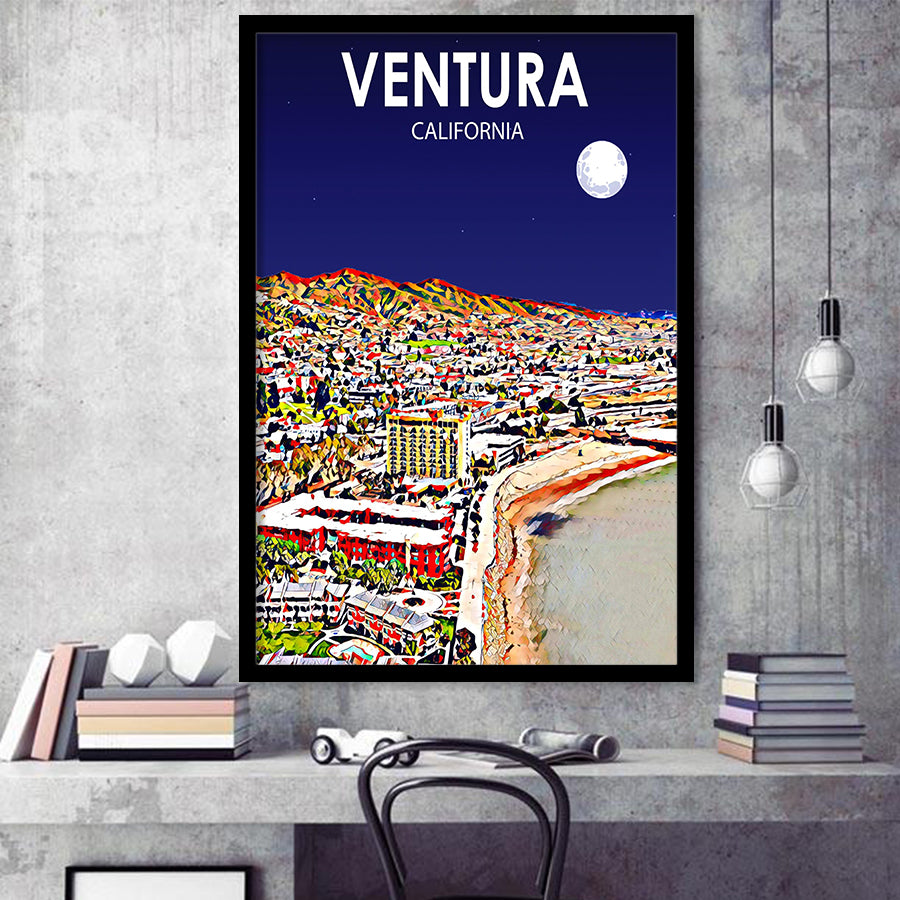 Ventura California Art Night Landscape, City Art Print, Framed Art Print Wall Art Home Decor, Framed Picture