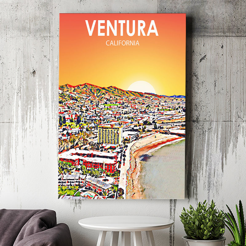 Ventura California Art Sunset Landscape ,City Art Print, Large Canvas, Canvas Print Wall Art Home Decor