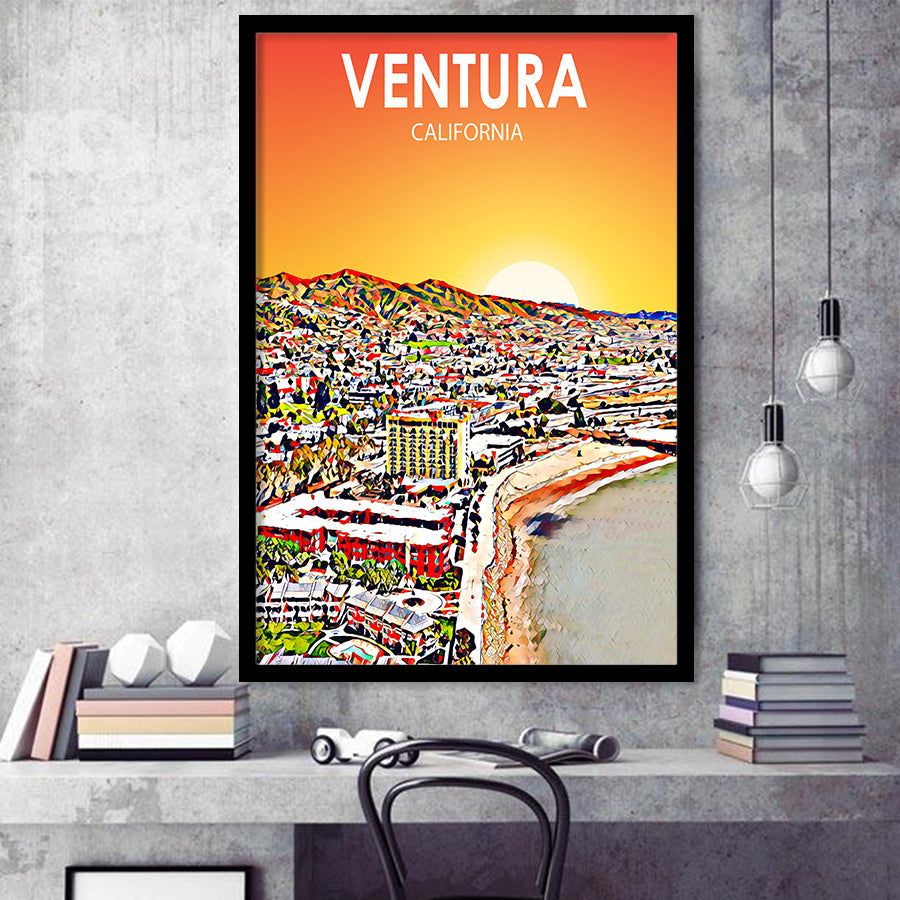 Ventura California Art Sunset Landscape, City Art Print, Framed Art Print Wall Art Home Decor, Framed Picture