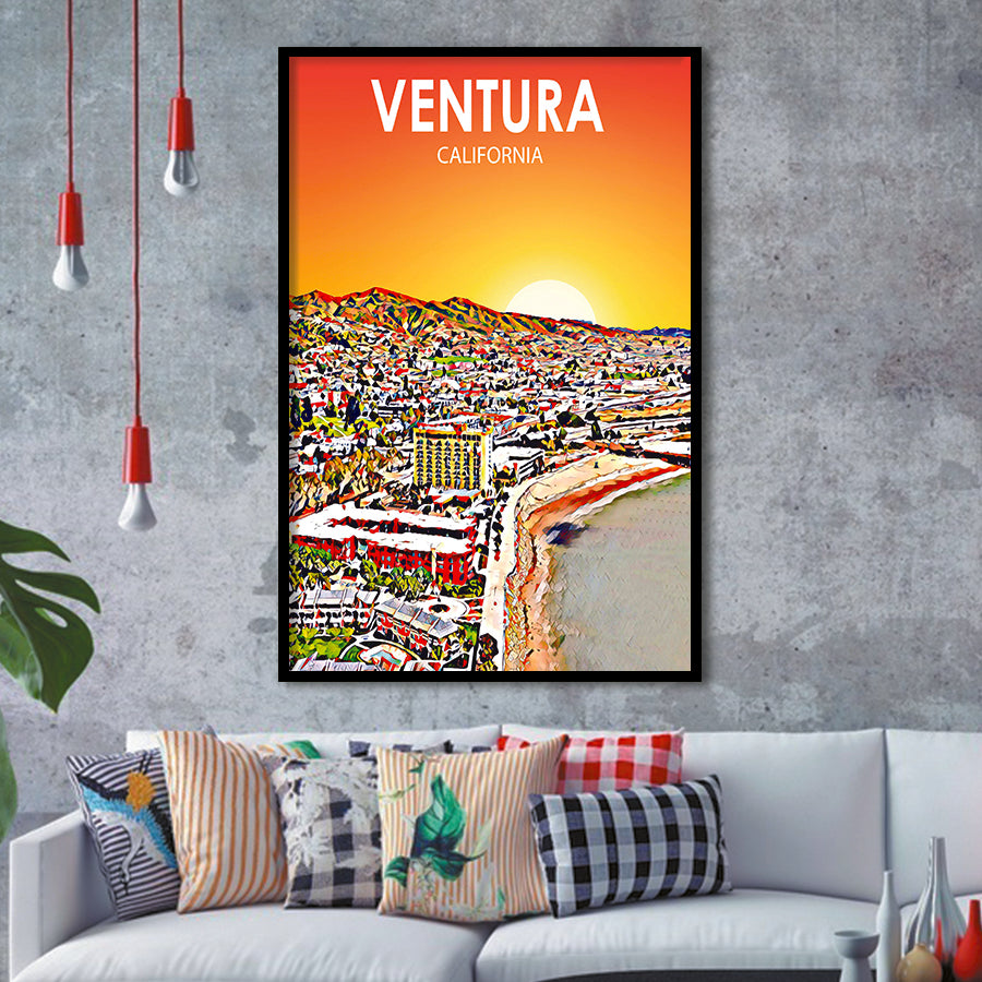 Ventura California Art Sunset Landscape, City Art Print, Framed Art Print Wall Art Home Decor, Framed Picture