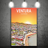 Ventura California Art Sunset Landscape ,City Art Print, Large Canvas, Canvas Print Wall Art Home Decor