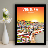 Ventura California Art Sunset Landscape, City Art Print, Framed Art Print Wall Art Home Decor, Framed Picture